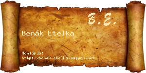 Benák Etelka névjegykártya